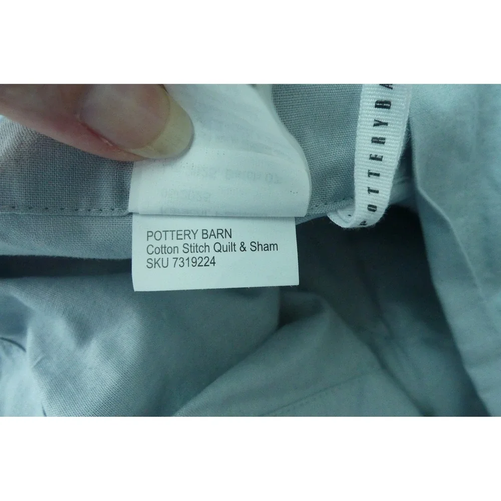 Pottery Barn Cotton Stitch Quilt Standard Shams Pair Light Blue Chambray 20x26
